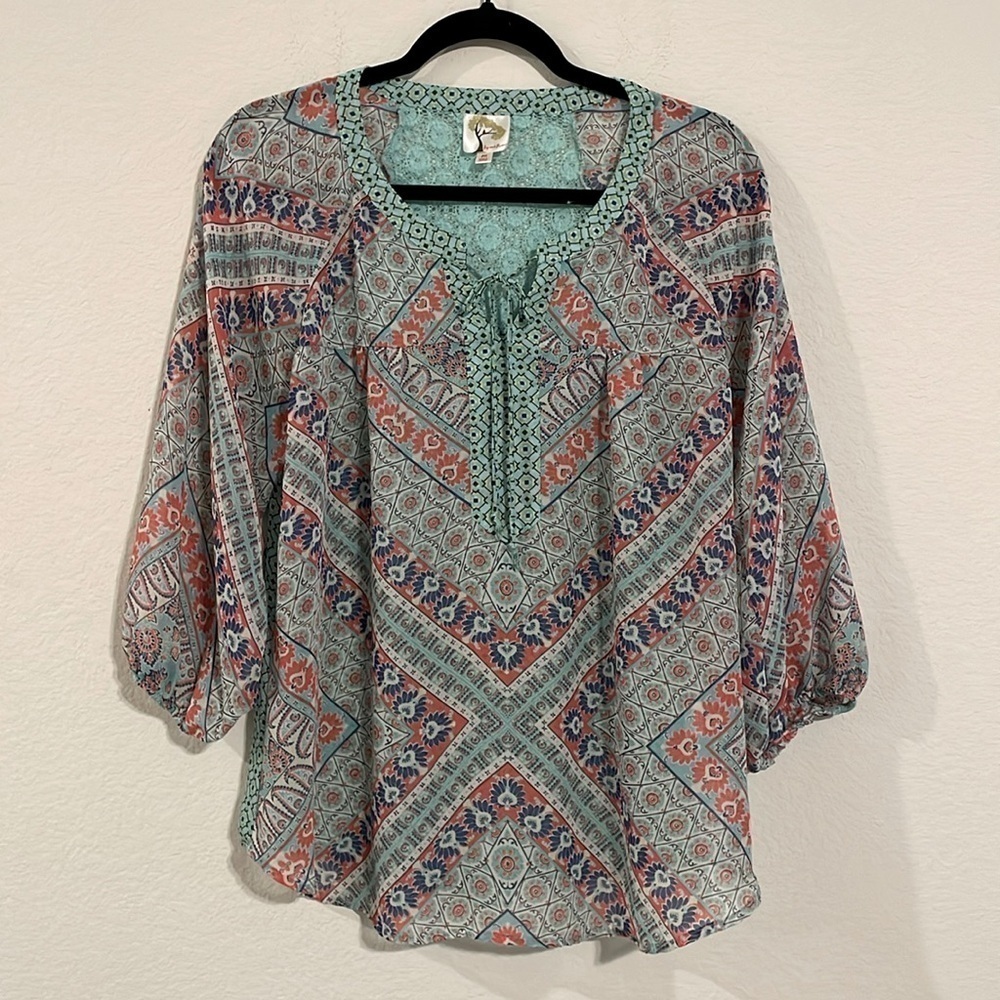 Fig & Flower Women Tunic Medium Colorful Paisley Lace Bohemian Coastal Cowgirl